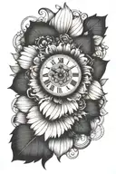 gerbera daisy with clock face inside tattoo design idea
