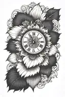 gerbera daisy with clock face inside tattoo design idea