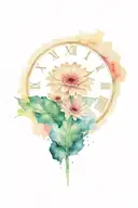 gerbera daisy with clock face inside tattoo design idea