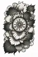 gerbera daisy with clock face inside tattoo design idea