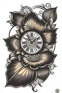 gerbera daisy with clock face inside tattoo design idea