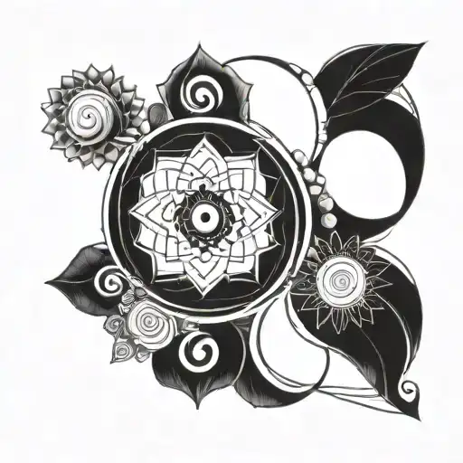 A tattoo design incorporating the seven chakras arranged in a Fibonacci spiral pattern, symbolizing balance and harmony tattoo design idea