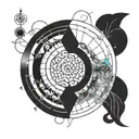 A tattoo design incorporating the seven chakras arranged in a Fibonacci spiral pattern, symbolizing balance and harmony tattoo design idea