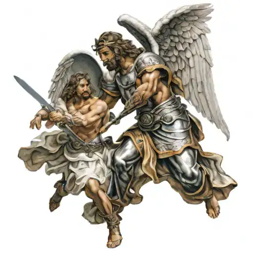 warrior angel fighting for jesus christ tattoo design idea