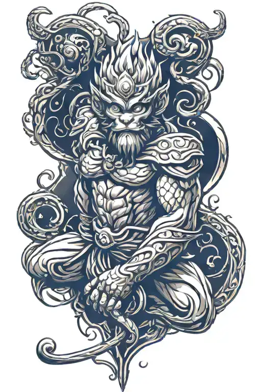 sun wukong upper body tattoo design idea
