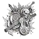 An abstract design combining elements of rock music and 3D design, with a dark and funny twist tattoo design idea