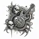 An abstract design combining elements of rock music and 3D design, with a dark and funny twist tattoo design idea