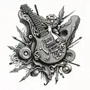 An abstract design combining elements of rock music and 3D design, with a dark and funny twist tattoo design idea