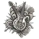 An abstract design combining elements of rock music and 3D design, with a dark and funny twist tattoo design idea