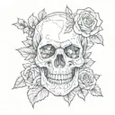A creative interpretation of a skull made entirely out of blue crystals and surrounded by black roses tattoo design idea