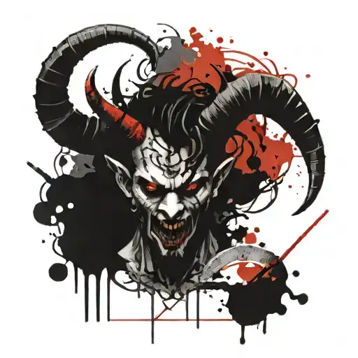 demon with horns evil blood tattoo design idea