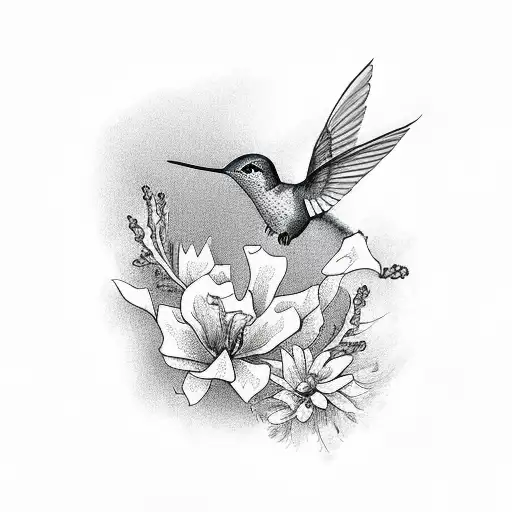 hummingbird with flowers and state of Maryland  tattoo design idea