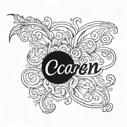 the name ocaren in cursive with a blank background tattoo design idea