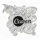 the name ocaren in cursive with a blank background tattoo design idea