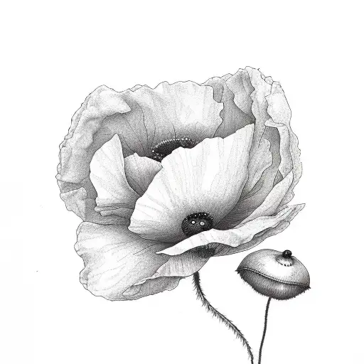 Poppy flower with the words " always in our hearts" tattoo design idea