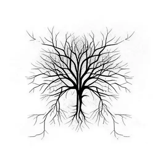 Tree where the roots are like arteries that form the heart and the crown has flying leaves that are actually birds tattoo design idea