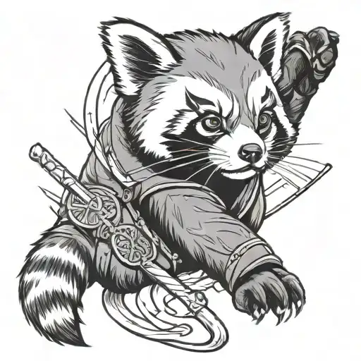 red panda as a ninja warrior tattoo design idea