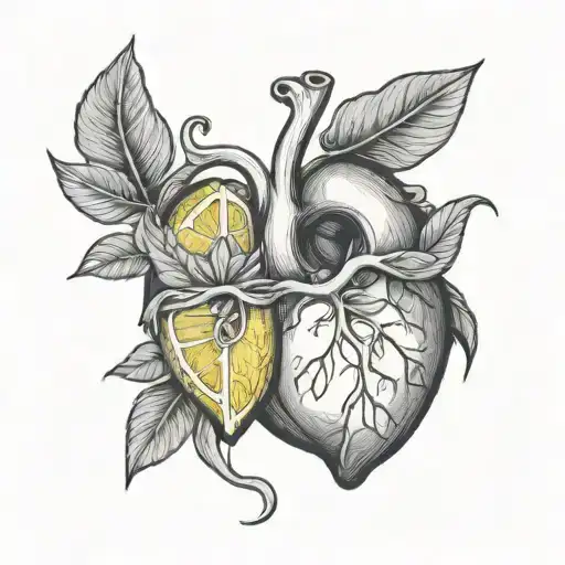 human heart and lemon tattoo design idea