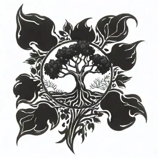dog paw print with Yggdrasil tree tattoo design idea