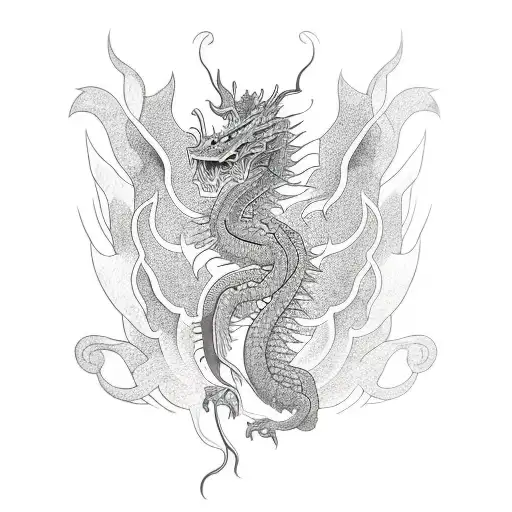 Outlined and shaded long Dragon with scales tattoo design idea