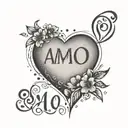A minimalist tattoo of a heart with the word 'Amo' inside, surrounded by small paw prints to represent your love for your cat 'Baby' tattoo design idea