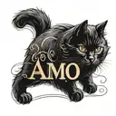 A tattoo design combining the word 'Amo' with a silhouette of your fat black cat 'Baby' tattoo design idea