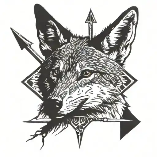 Coyotes head with an arrow wrapped tattoo design idea
