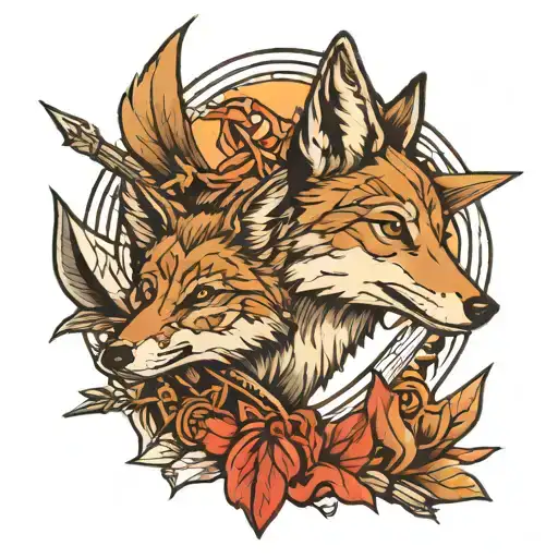 Coyotes and arrow design tattoo design idea