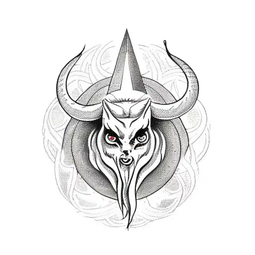 baphomet with snakes, satanism, dark, nostalgy, pentagram, forest tattoo design idea