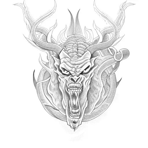 Satan with snakes, dark, nostalgy, pentagram tattoo design idea