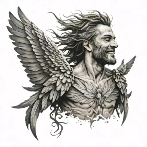 Icarus fall smiling  tattoo design idea