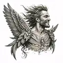 Icarus fall smiling  tattoo design idea