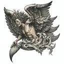 Icarus fall smiling  tattoo design idea
