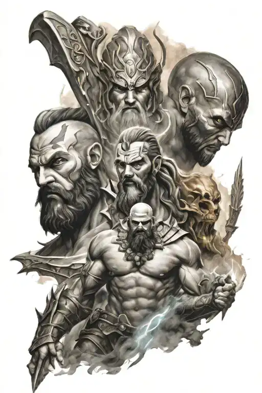 god of sea and lightning bolt of zeus and god of war ares full sleeve tatoo tattoo design idea