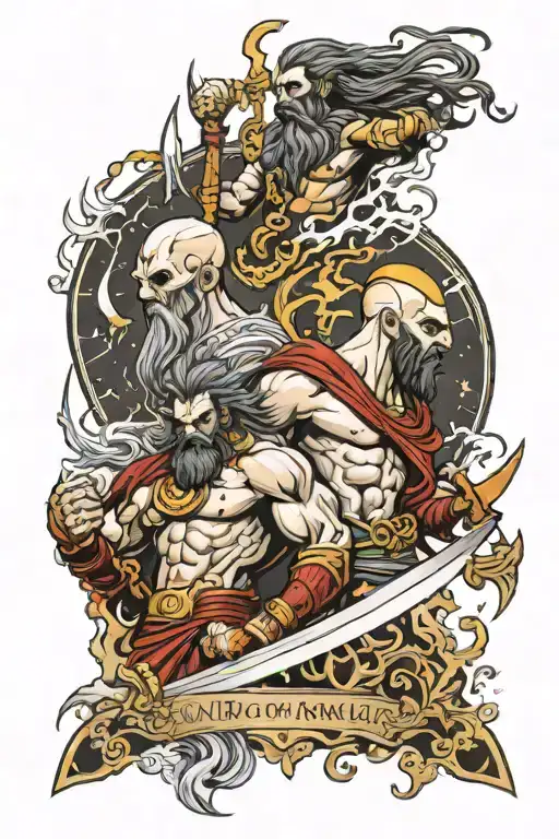 god of sea and lightning bolt of zeus and god of war ares full sleeve tatoo tattoo design idea