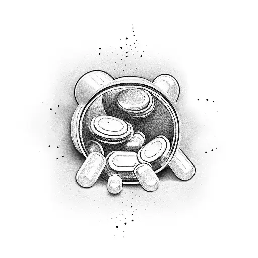 Pills and marijuana falling out of the heel tattoo design idea