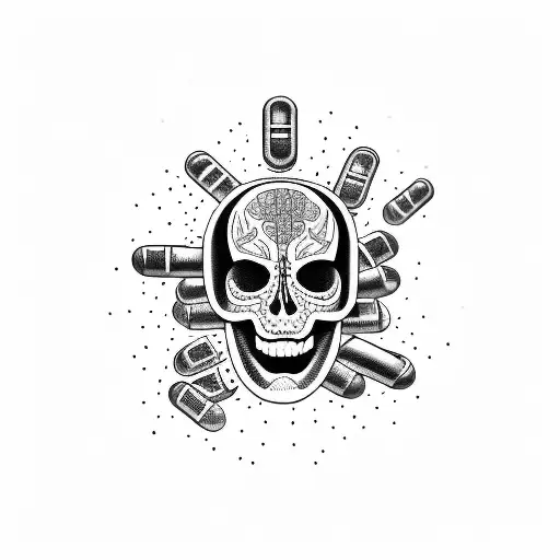 Pills and marijuana falling out of the heel tattoo design idea