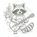 An anime-style raccoon playing a guitar with sushi rolls as musical notes tattoo design idea