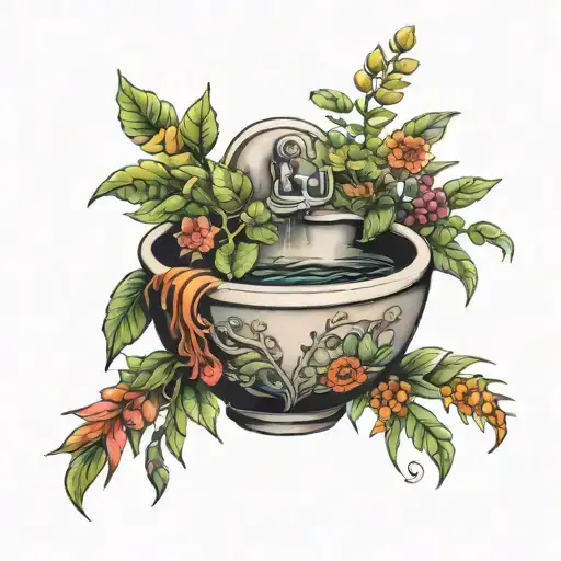 sink full of plants tattoo design idea