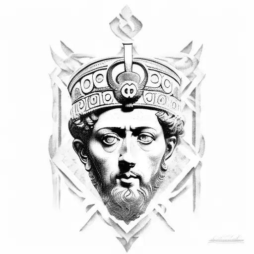 Roman Emperor Marcus Aurelius and the word Aequanimitas tattoo design idea