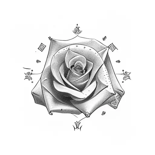 Playing dice, playing cards, roses, clocks tattoo design idea