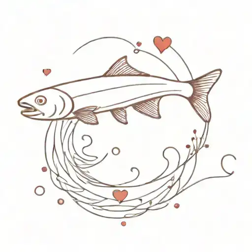 salmon blowing hearts tattoo design idea