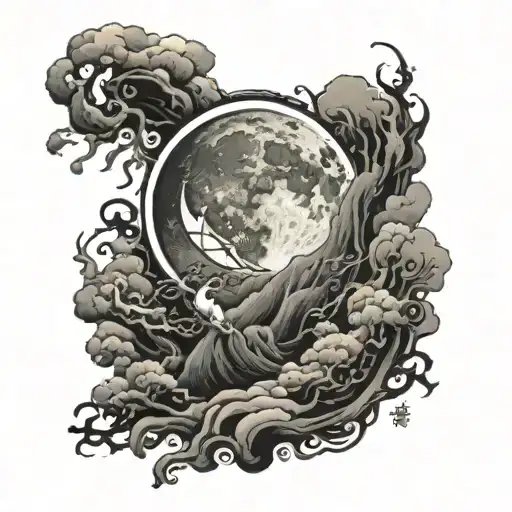 full sleeve tattoo featuring full moon with a brand from the berserk anime tattoo design idea