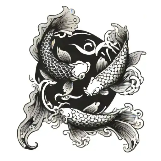 yin and yang koi fish in stagnant water waves tattoo design idea