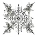 Create image with bow arrows crossing in quadrants with one quadrant with 2018, another quadrant with 2020, another with tattoo design idea