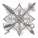 Create image with bow arrows crossing in quadrants with one quadrant with 2018, another quadrant with 2020, another with tattoo design idea