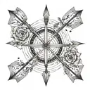 Create image with bow arrows crossing in quadrants with one quadrant with 2018, another quadrant with 2020, another with tattoo design idea