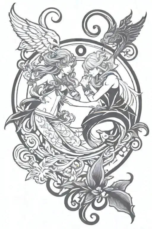 Pisces an libra zodiac sign tattoo design idea