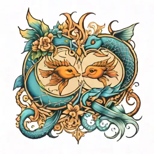 Pisces an libra zodiac sign tattoo design idea