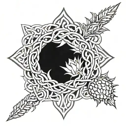 Celtic knots, chain mail scottish thistle tattoo design idea